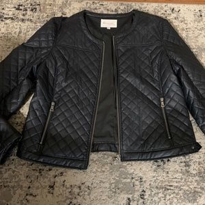 Blue Quilted Faux Leather Jacket Spring Trend